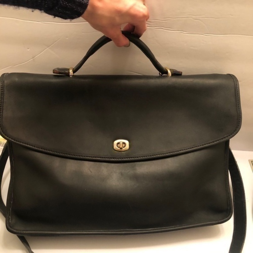 Coach vintage black leather briefcase laptop bag - Picture 6 of 16